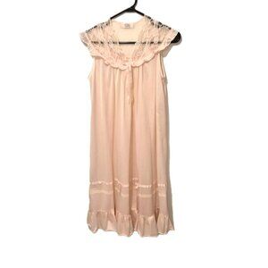 VTG Peach Nylon Slip Dress Leona Lace Ruffle Nightgown w/Bows Romantic Layering